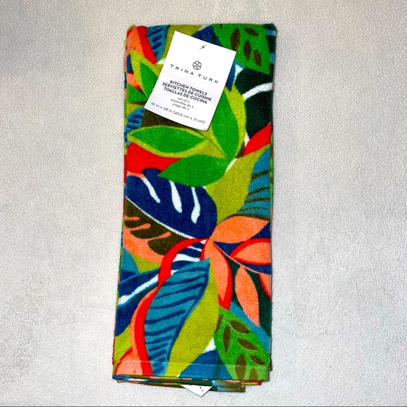 🎉HP🎉New! Trina Turk 4pc Topical/Palm Leaf Print Hand Towel+ Oven Mitt Set🏝🌺 - Picture 5 of 14